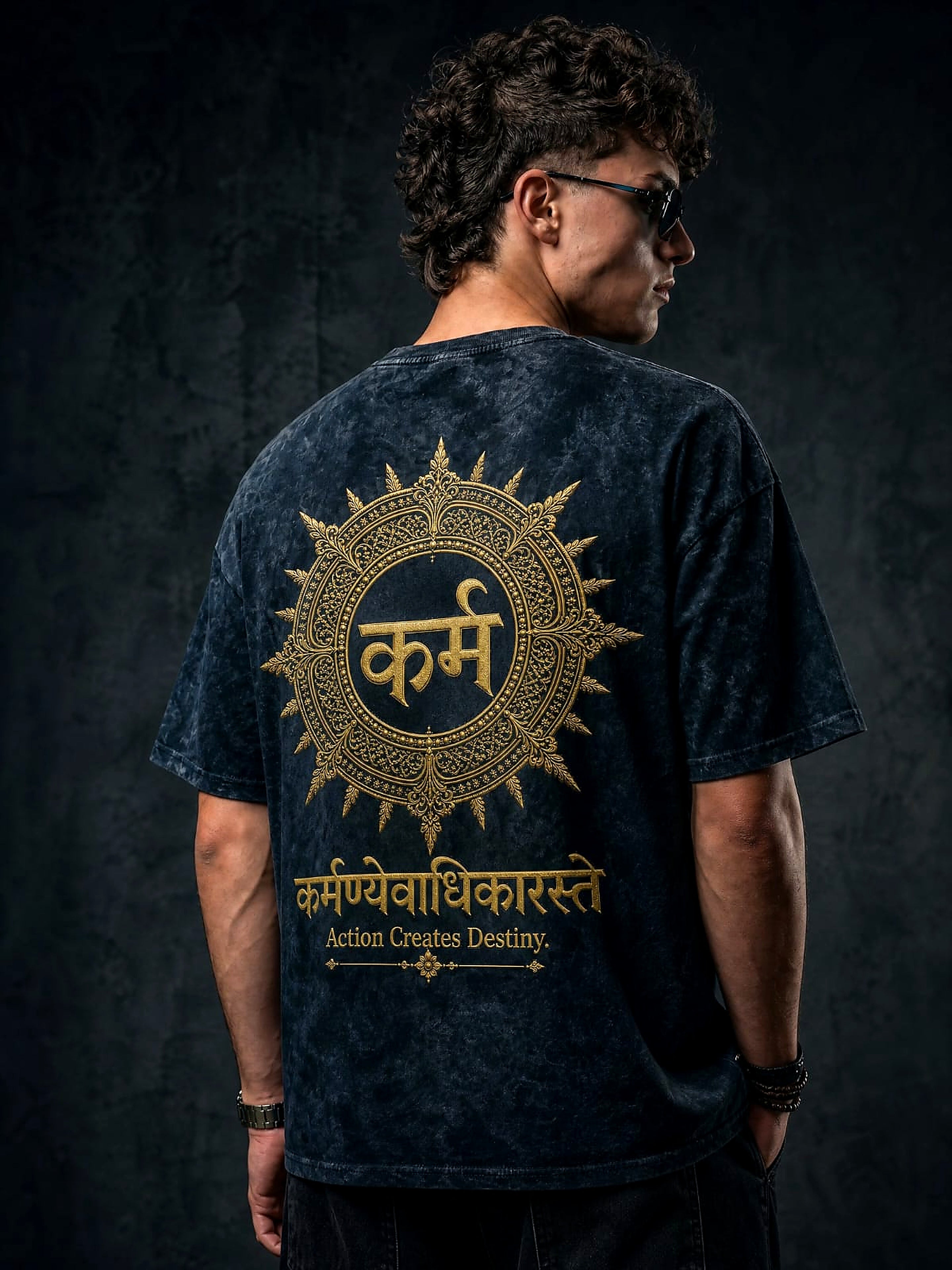 Karma Oversized Acid Wash T-Shirt – Action Creates Destiny Edition