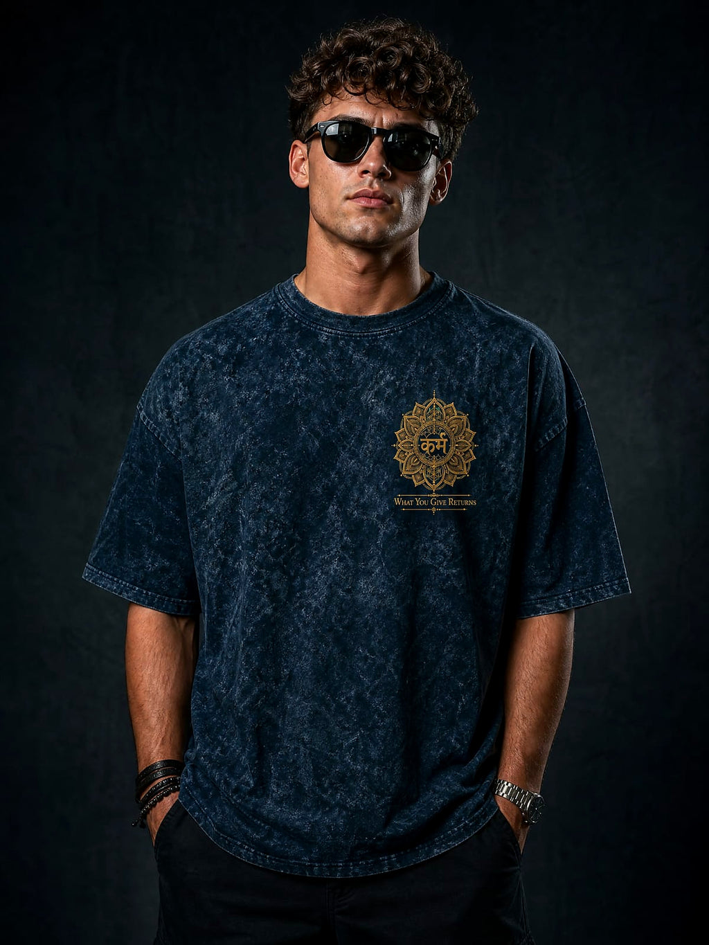 Karma Oversized Acid Wash T-Shirt – Action Creates Destiny Edition