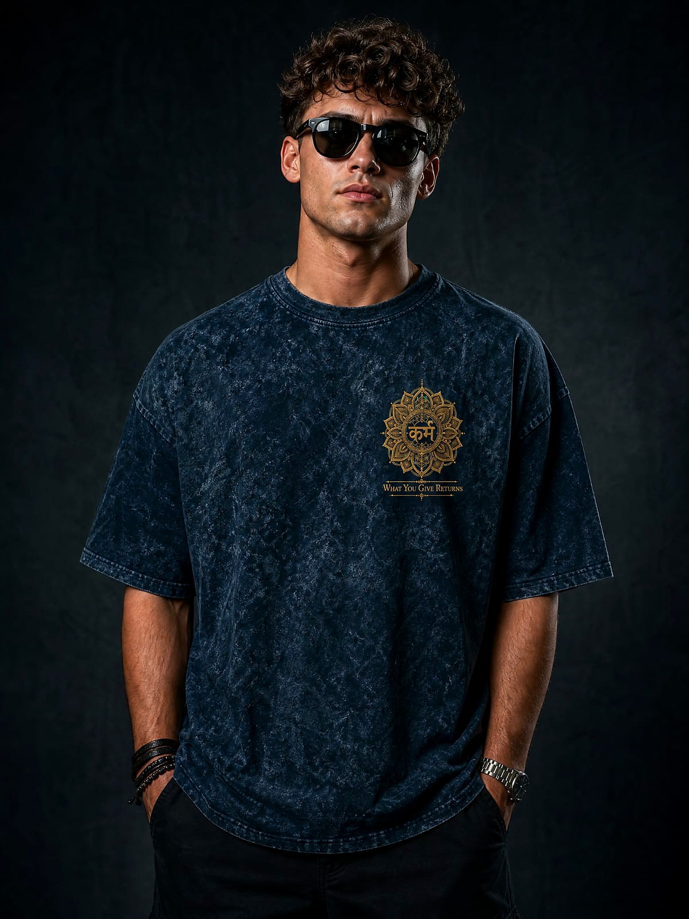 Karma Oversized Acid Wash T-Shirt – Action Creates Destiny Edition